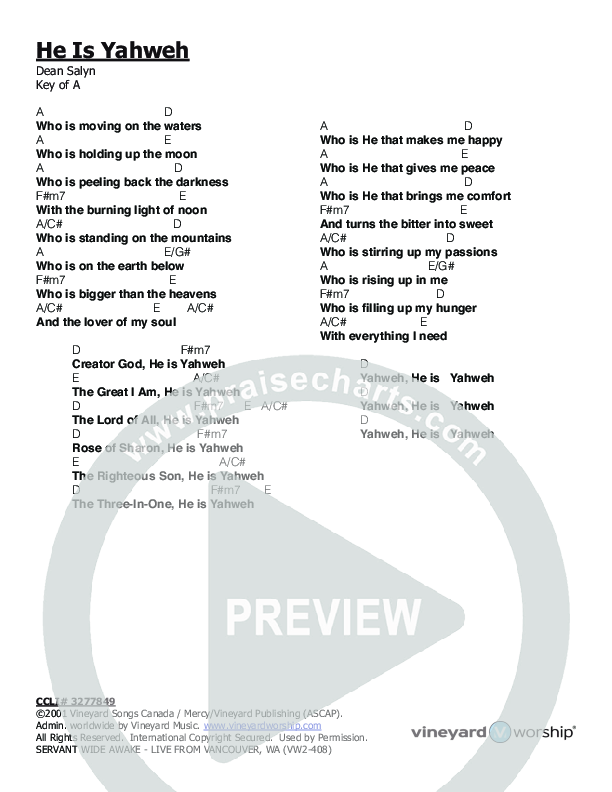 He is Yahweh Chords & Lyrics (Servant)