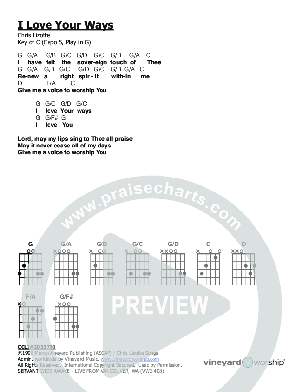I Love Your Ways Chords & Lyrics (Servant)