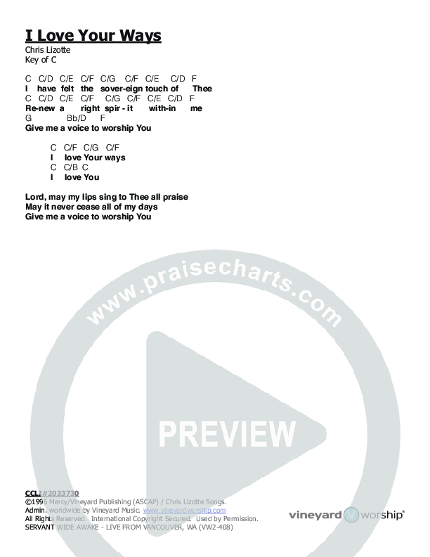 I Love Your Ways Chords & Lyrics (Servant)