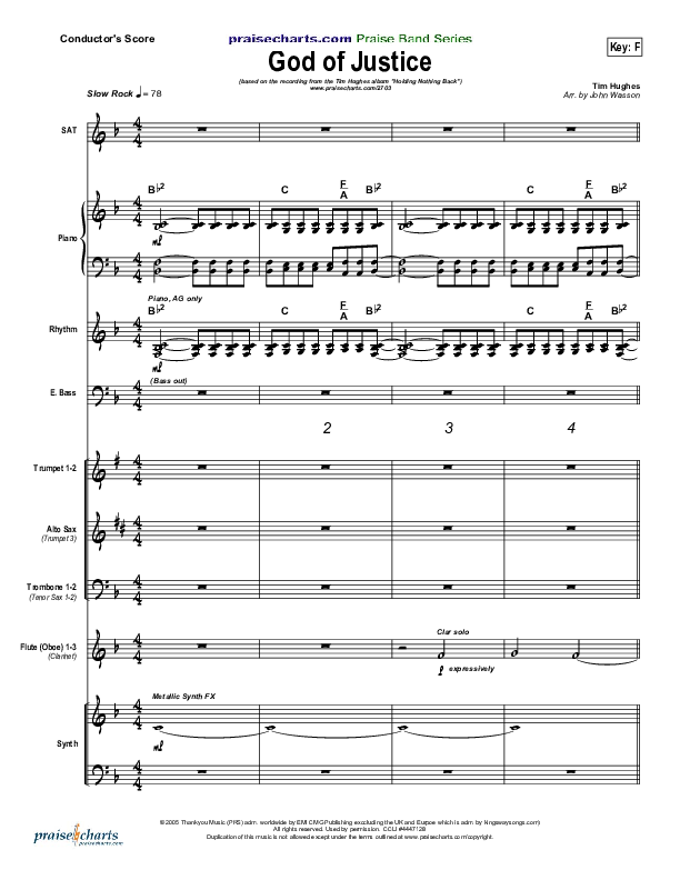 God Of Justice Conductor's Score (Tim Hughes)