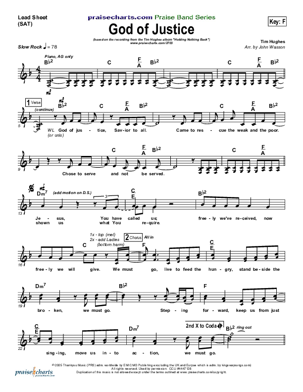God Of Justice Lead Sheet (SAT) (Tim Hughes)