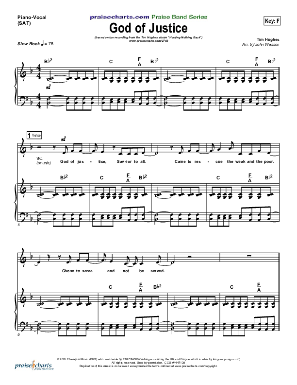 God Of Justice Piano/Vocal (SAT) (Tim Hughes)