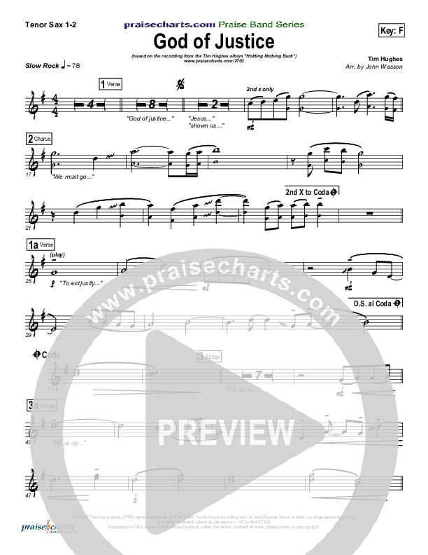 God Of Justice Tenor Sax 1/2 (Tim Hughes)