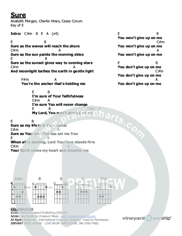 Sure Chords & Lyrics (Servant)