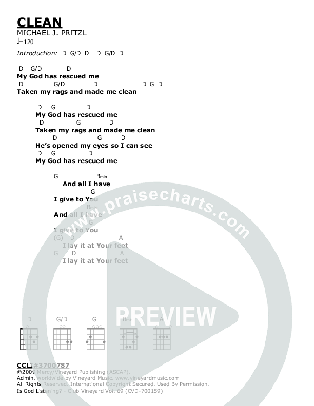 Clean Chords PDF (Vineyard Music) PraiseCharts