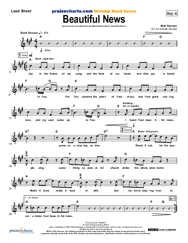 Beautiful News Lead Sheet (Matt Redman)