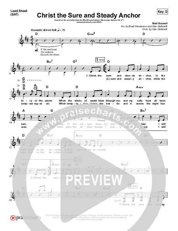 Christ The Sure And Steady Anchor Lead Sheet (SAT) (Matt Boswell)