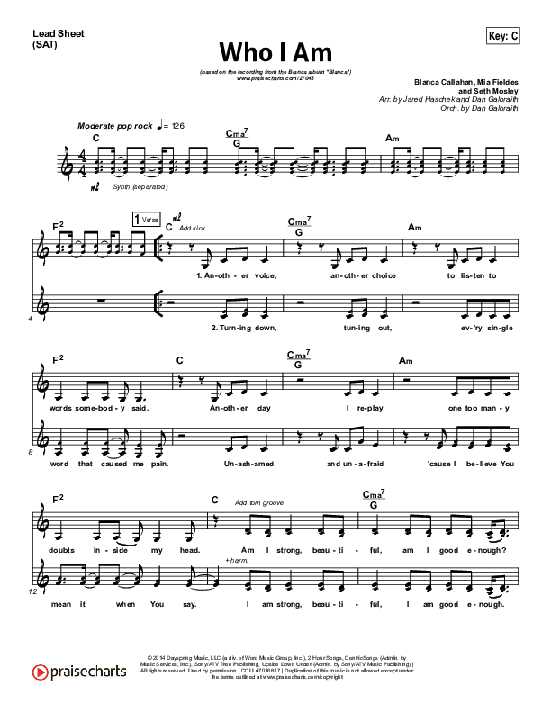 Who I Am Lead Sheet (SAT) (Blanca)