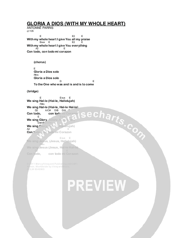 Gloria A Dios Chords & Lyrics (Vineyard Music)