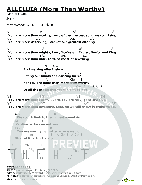 Alleluia (More Than Worthy) Chords & Lyrics (Vineyard Music)