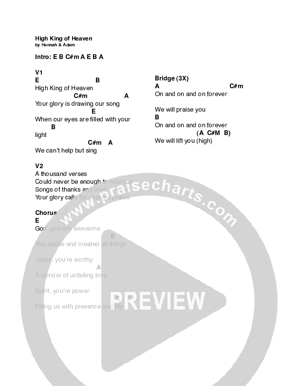 High King Of Heaven Chords & Lyrics (Vineyard Music)