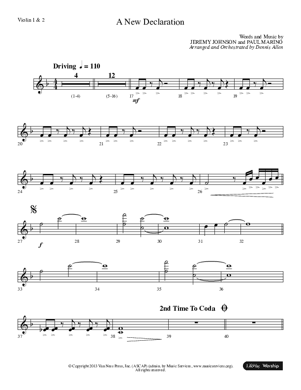 A New Declaration Violin 1/2 (Dennis And Nan Allen)