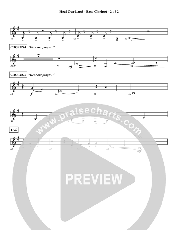 Heal Our Land Bass Clarinet (Wayne Watson)