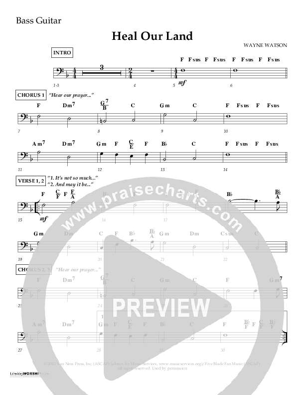 Heal Our Land Bass Guitar (Wayne Watson)