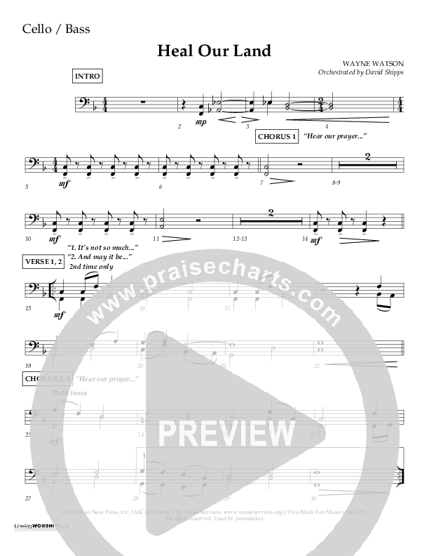 Heal Our Land Cello/Bass (Wayne Watson)