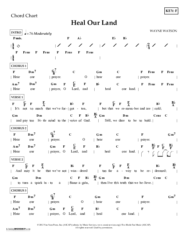 Heal Our Land Chord Chart (Wayne Watson)
