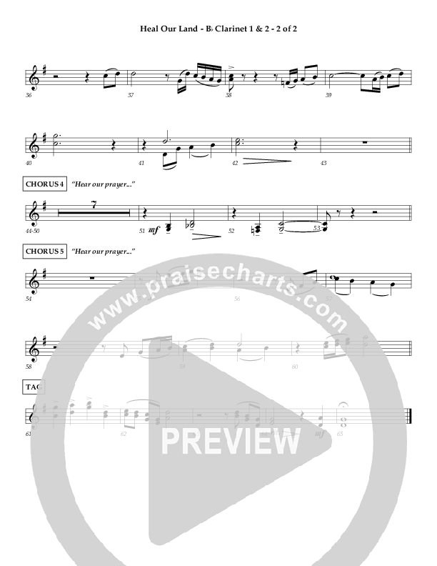 Heal Our Land Clarinet 1/2 (Wayne Watson)