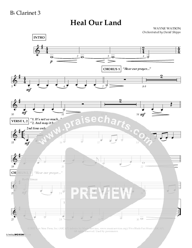 Heal Our Land Clarinet 3 (Wayne Watson)