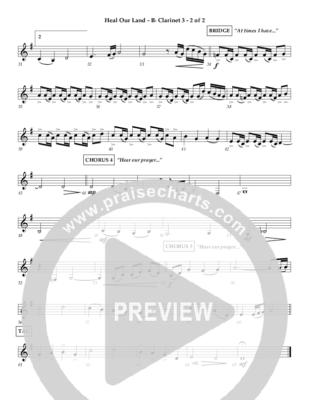 Heal Our Land Clarinet 3 (Wayne Watson)
