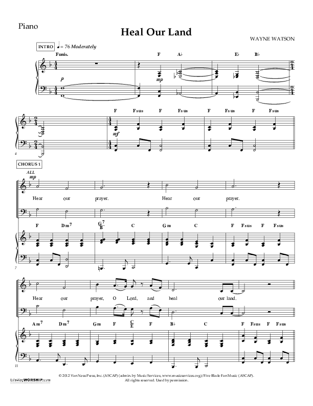 Heal Our Land Piano Sheet (Wayne Watson)