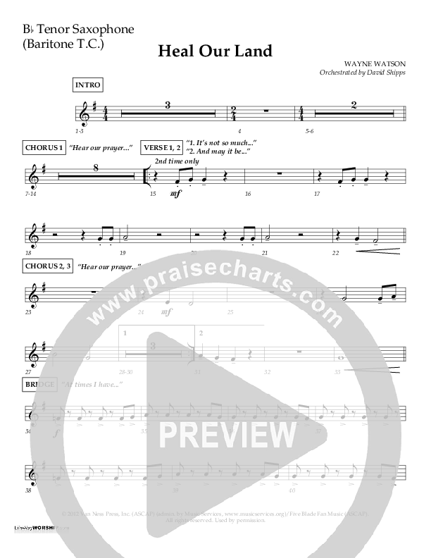 Heal Our Land Tenor Sax/Baritone T.C. (Wayne Watson)