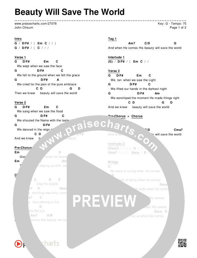 Beauty Will Save The World Chords & Lyrics (John Chisum)