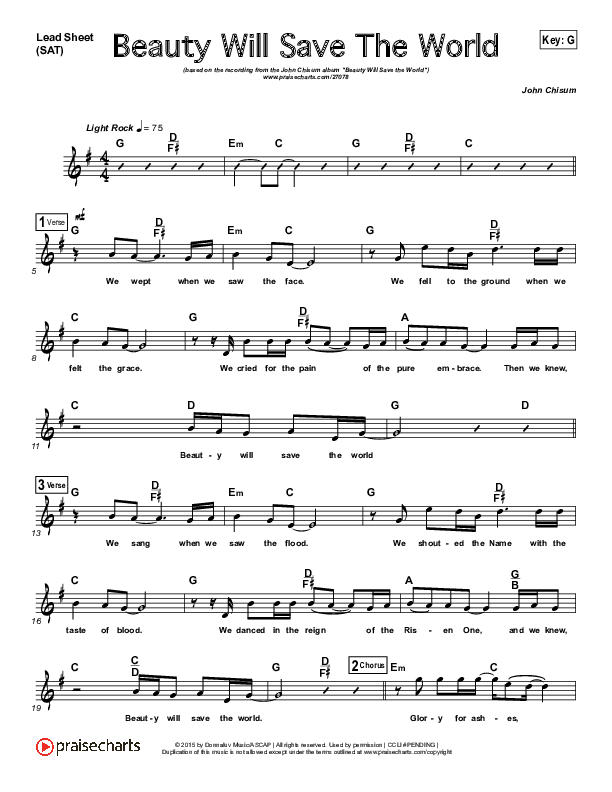 Beauty Will Save The World Lead Sheet (John Chisum)
