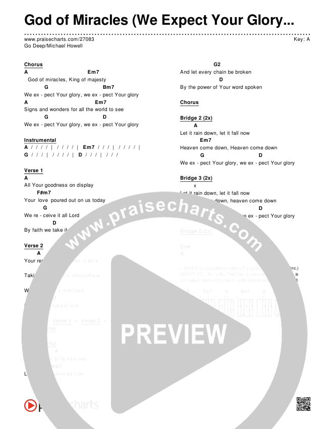 God Of Miracles (We Expect Your Glory) Chords & Lyrics (Go Deep / Michael Howell)