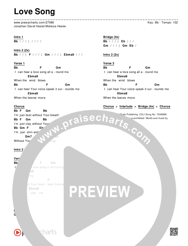 Love Song Chords & Lyrics (Jonathan David Helser / Melissa Helser)