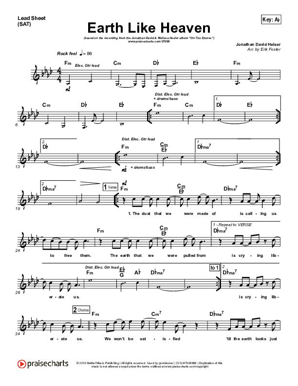 Earth Like Heaven Lead Sheet (Jonathan David Helser / Melissa Helser)