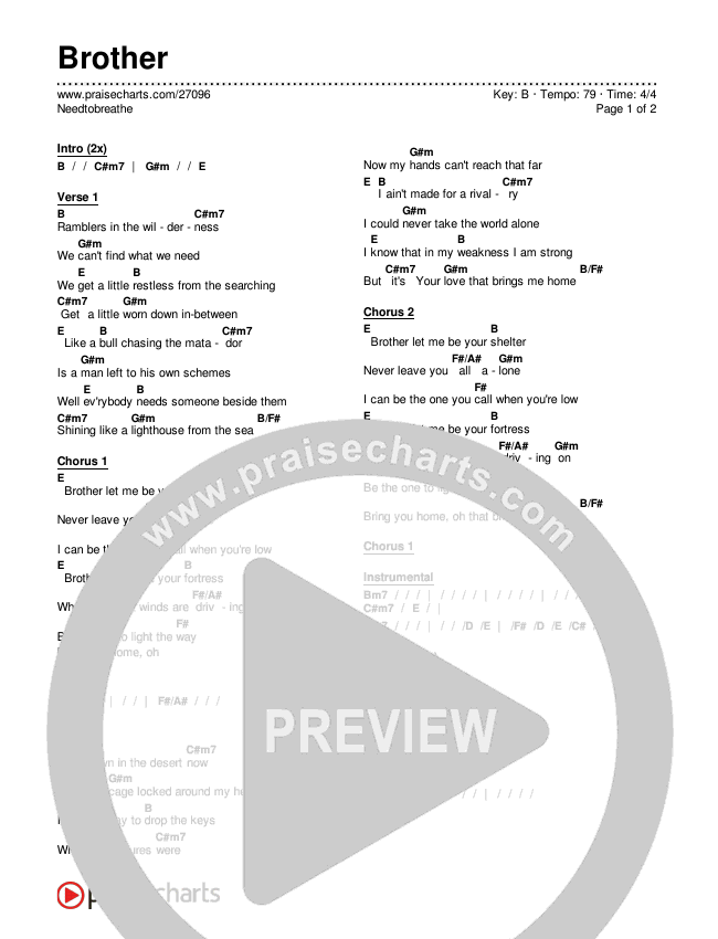 Brother Chords PDF (Needtobreathe) PraiseCharts