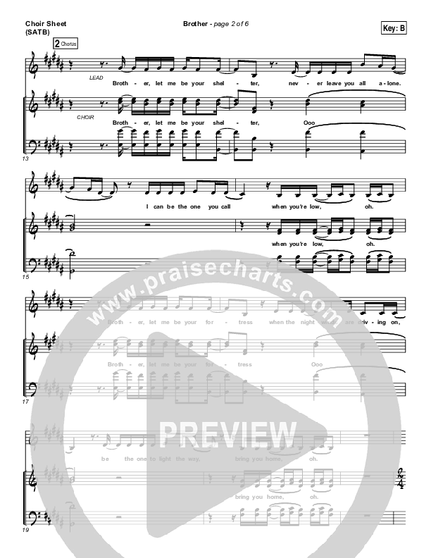Brother Choir Sheet (SATB) (Print Only) (Needtobreathe)