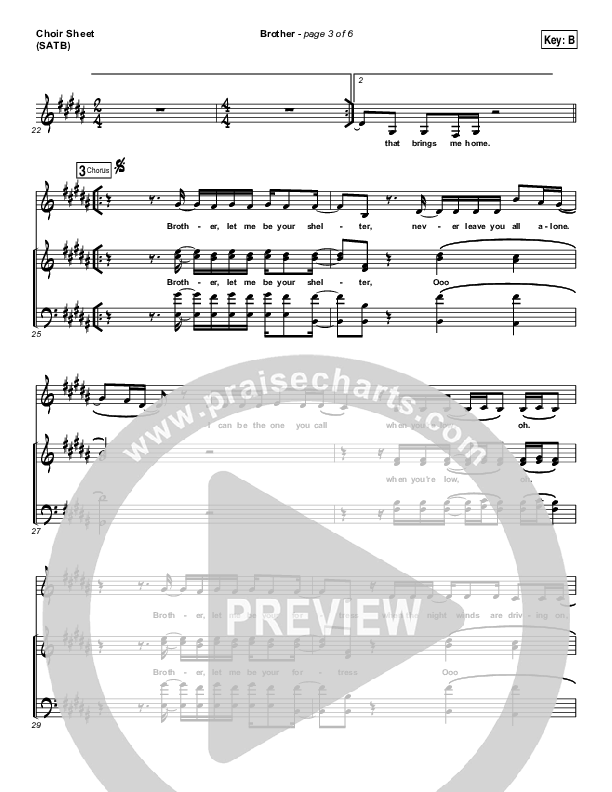 Brother Choir Sheet (SATB) (Print Only) (Needtobreathe)