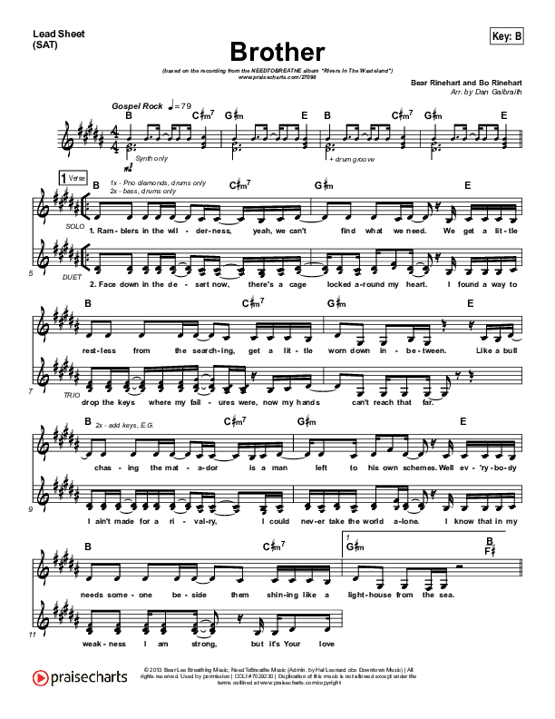 Brother Lead Sheet (Print Only) (Needtobreathe)