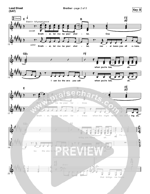 Brother Lead Sheet (Print Only) (Needtobreathe)
