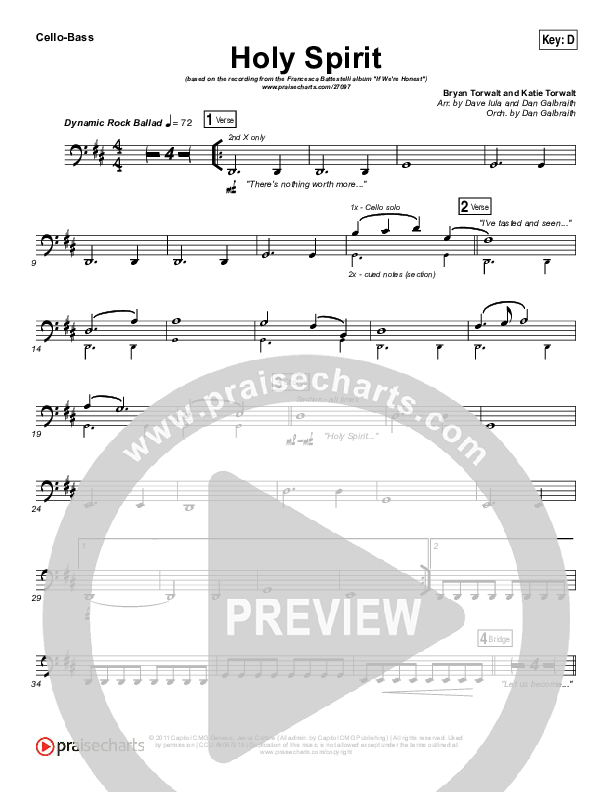 Holy Spirit  Cello/Bass (Francesca Battistelli)