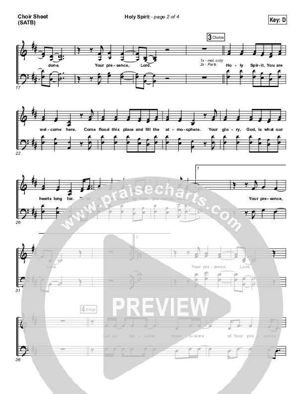 Holy Spirit  Choir Sheet (SATB) (Francesca Battistelli)