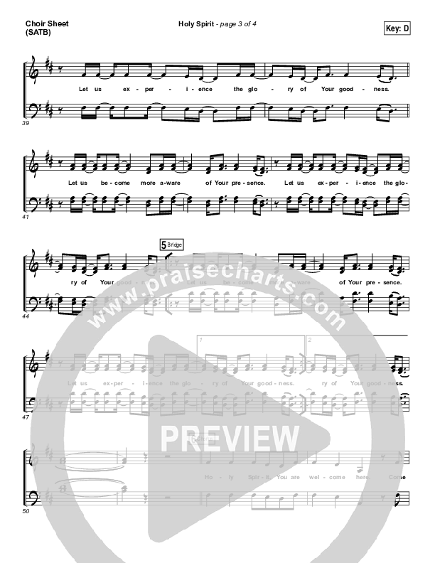 Holy Spirit  Choir Sheet (SATB) (Francesca Battistelli)