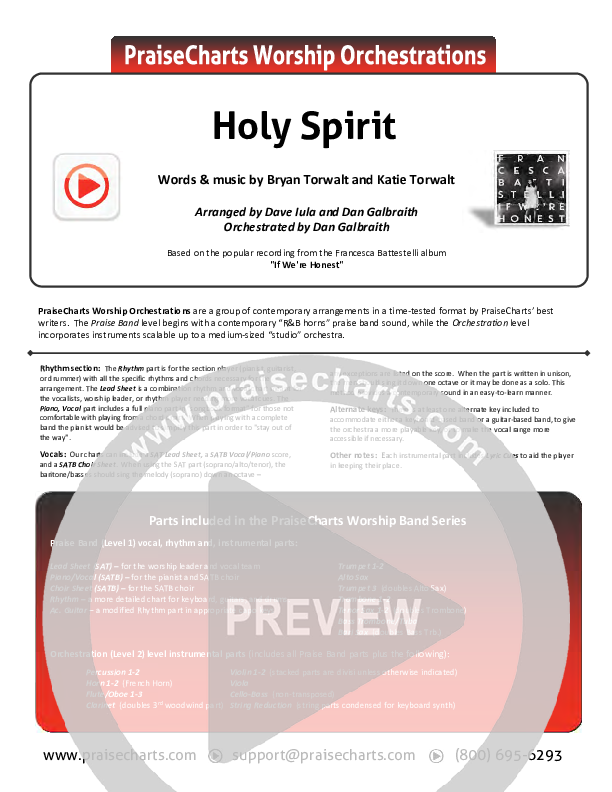 Holy Spirit  Cover Sheet (Francesca Battistelli)