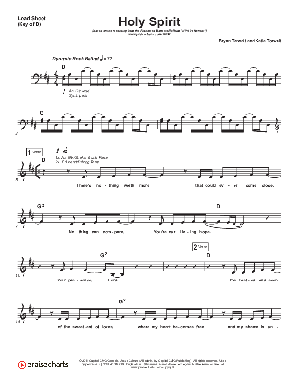 Holy Spirit Lead Sheet (Melody) (Francesca Battistelli)