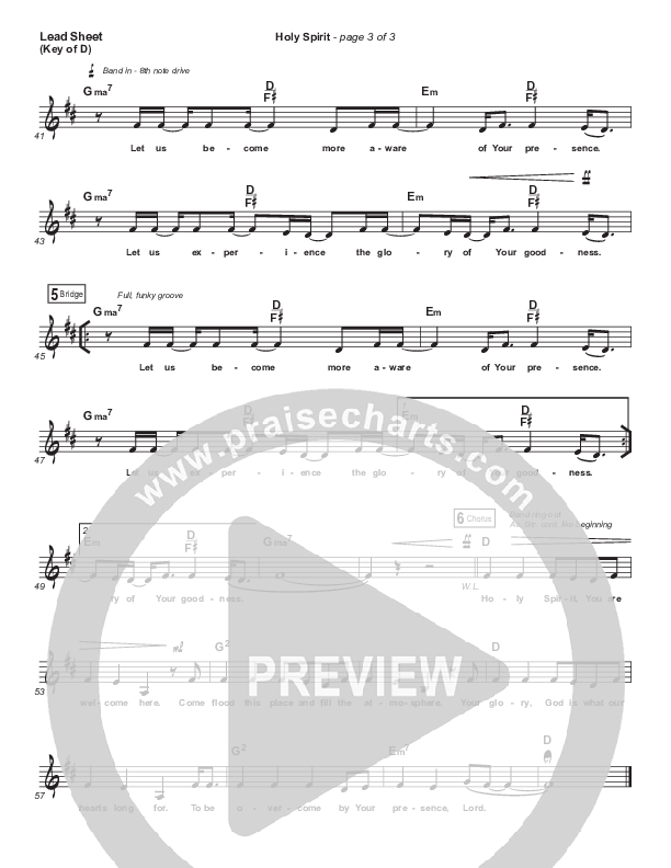 Holy Spirit  Lead Sheet (Melody) (Francesca Battistelli)