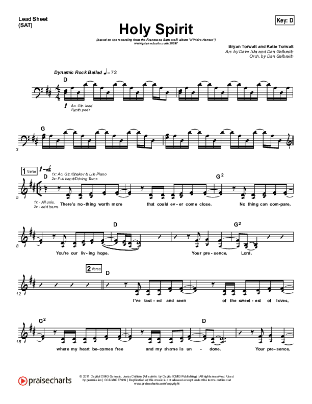 Holy Spirit  Lead Sheet (SAT) (Francesca Battistelli)