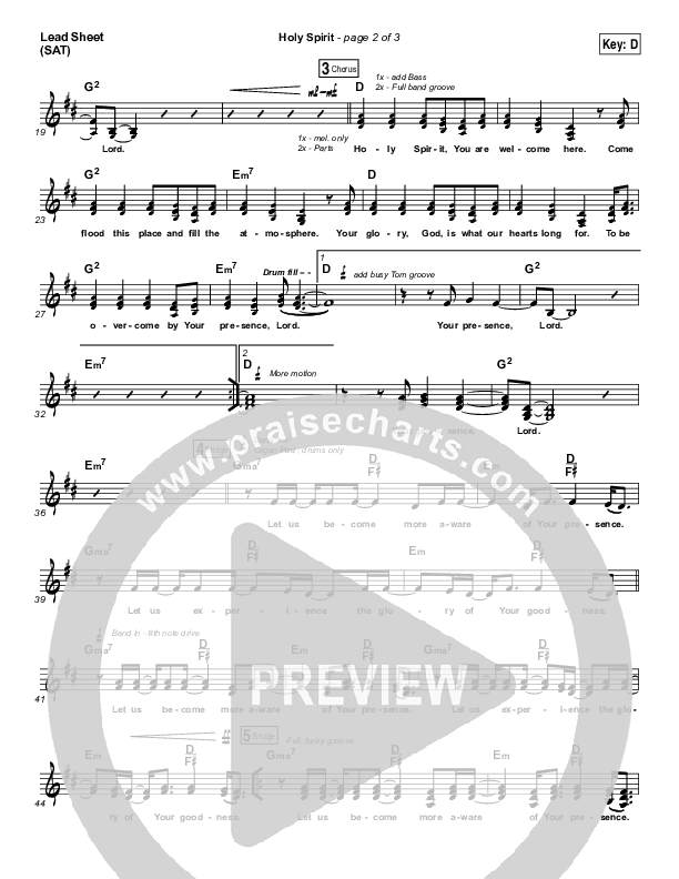 Holy Spirit  Lead Sheet (SAT) (Francesca Battistelli)