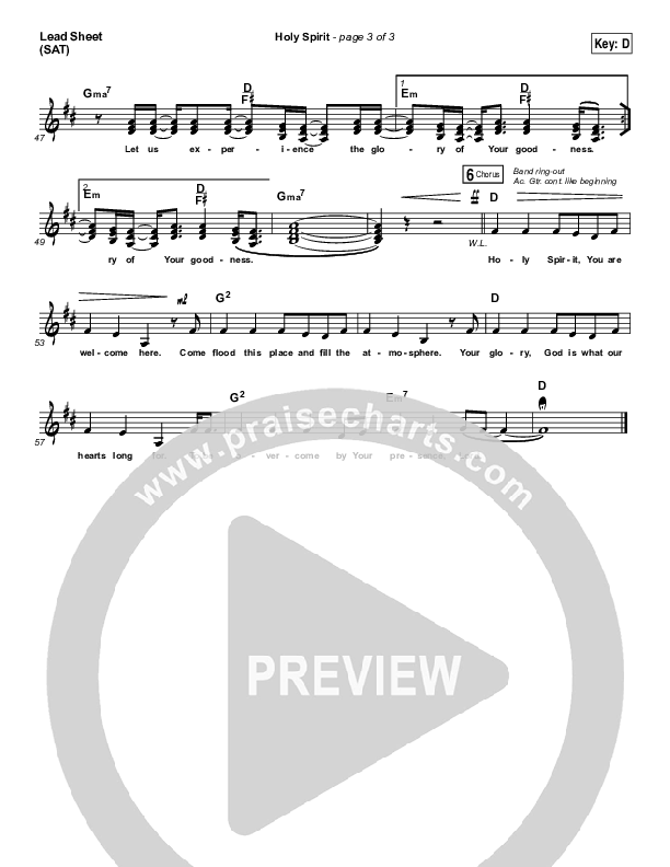 Holy Spirit  Lead Sheet (SAT) (Francesca Battistelli)