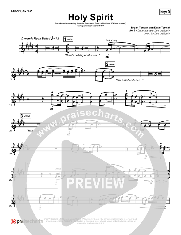 Holy Spirit  Tenor Sax 1/2 (Francesca Battistelli)