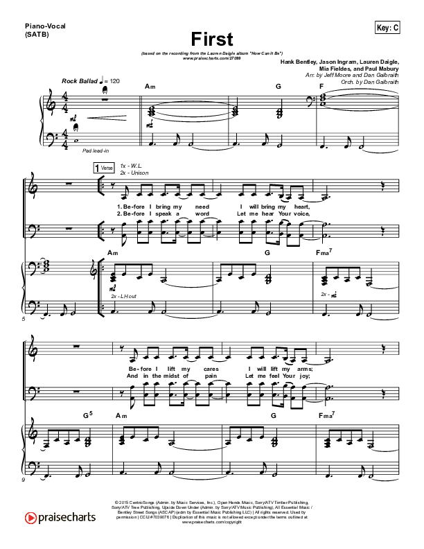 First Piano/Vocal (SATB) (Lauren Daigle)