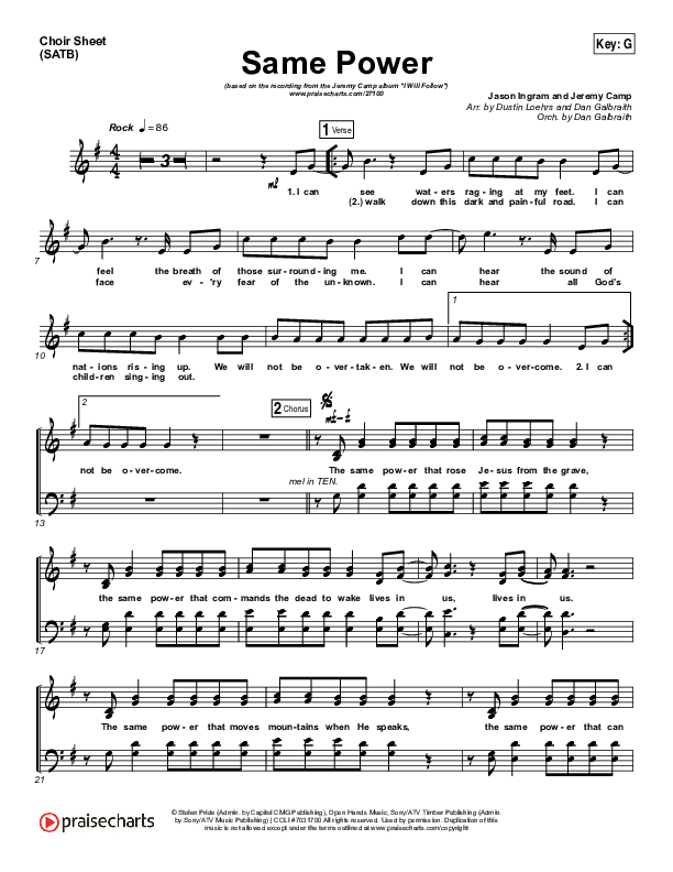 Same Power Choir Sheet (SATB) (Jeremy Camp)