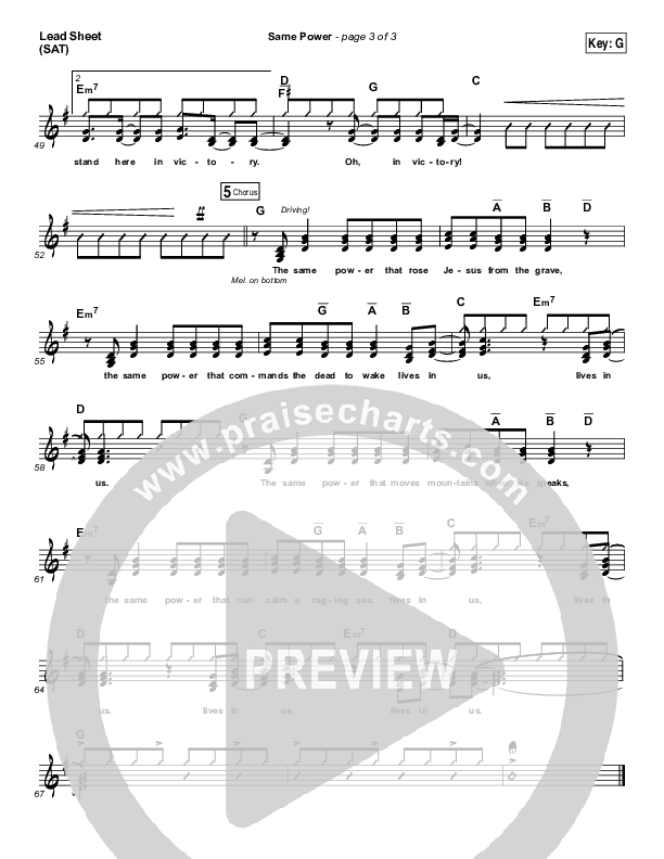 Same Power Lead Sheet (SAT) (Jeremy Camp)