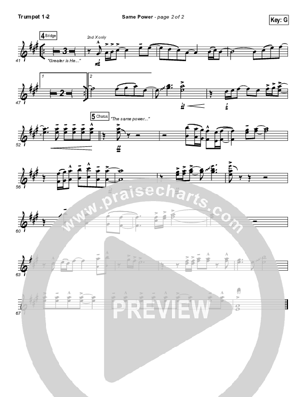 Same Power Trumpet Sheet Music PDF (Jeremy Camp) PraiseCharts