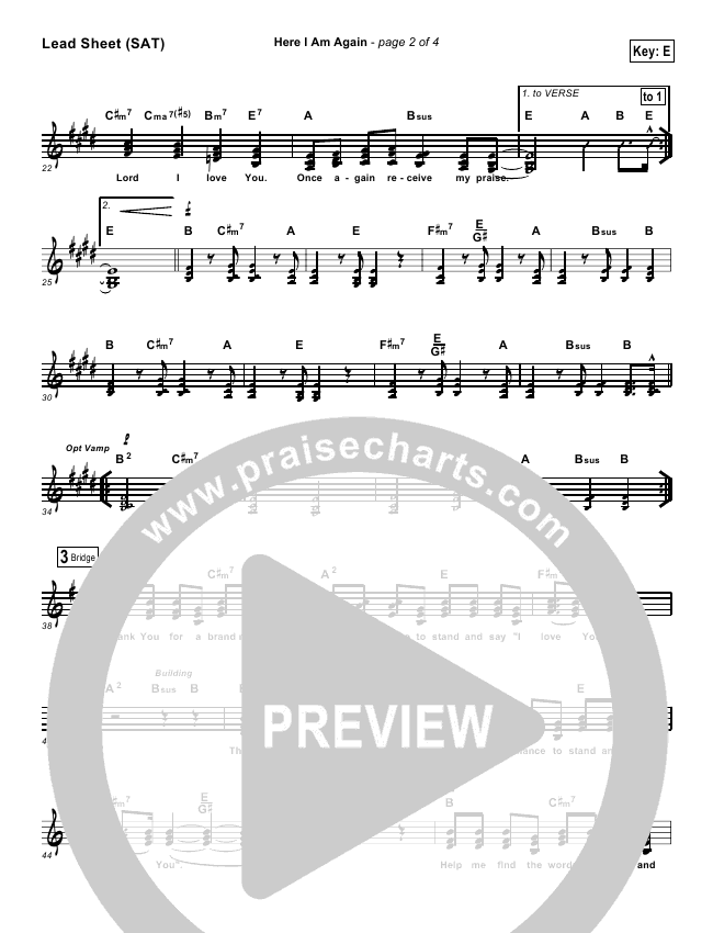 Here I Am Again Sheet Music Tommy Walker Praisecharts here i am again sheet music tommy